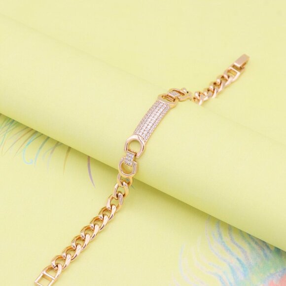 "Elegant Rose Gold Bracelet with Pavé Bar & Link Design, XPBL0961 - Picture 3 of 12
